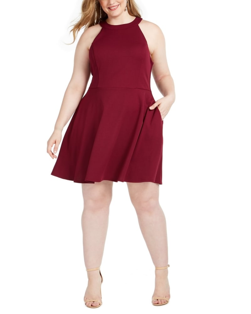Front of a model wearing a size 18W Speechless Women's Trendy Plus Size Bow-Back A-Line Dress Purple Size 24 in Purple by Speechless. | dia_product_style_image_id:313574